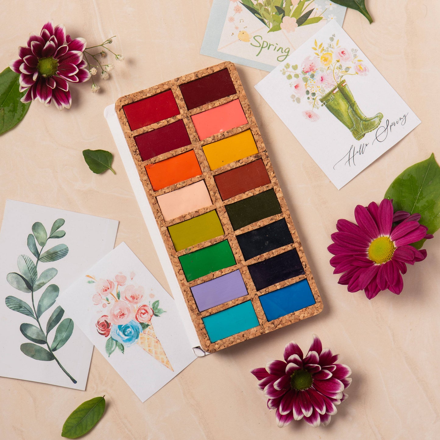 Spring Pans Set - 16 Watercolors | Ecofriendly | Handcrafted