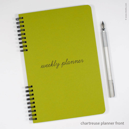 Weekly Planner with Chartreuse Cover + School Cursive