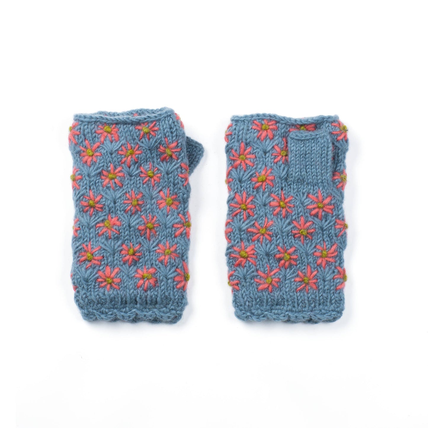 Anaya Handwarmers – Wool Knit with Floral Embroidery