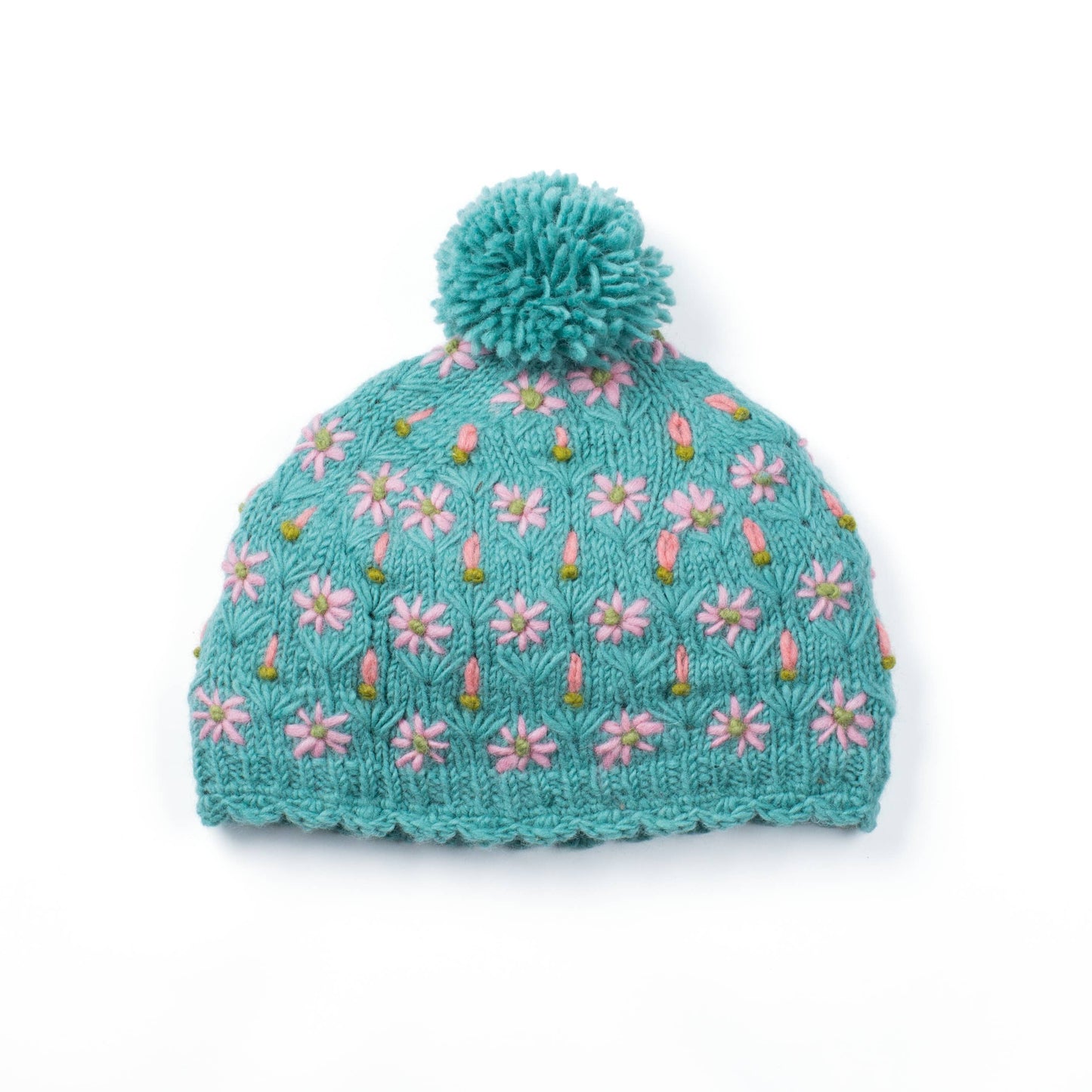 Anaya Beanie Hat – Wool Knit with Floral Embroidery