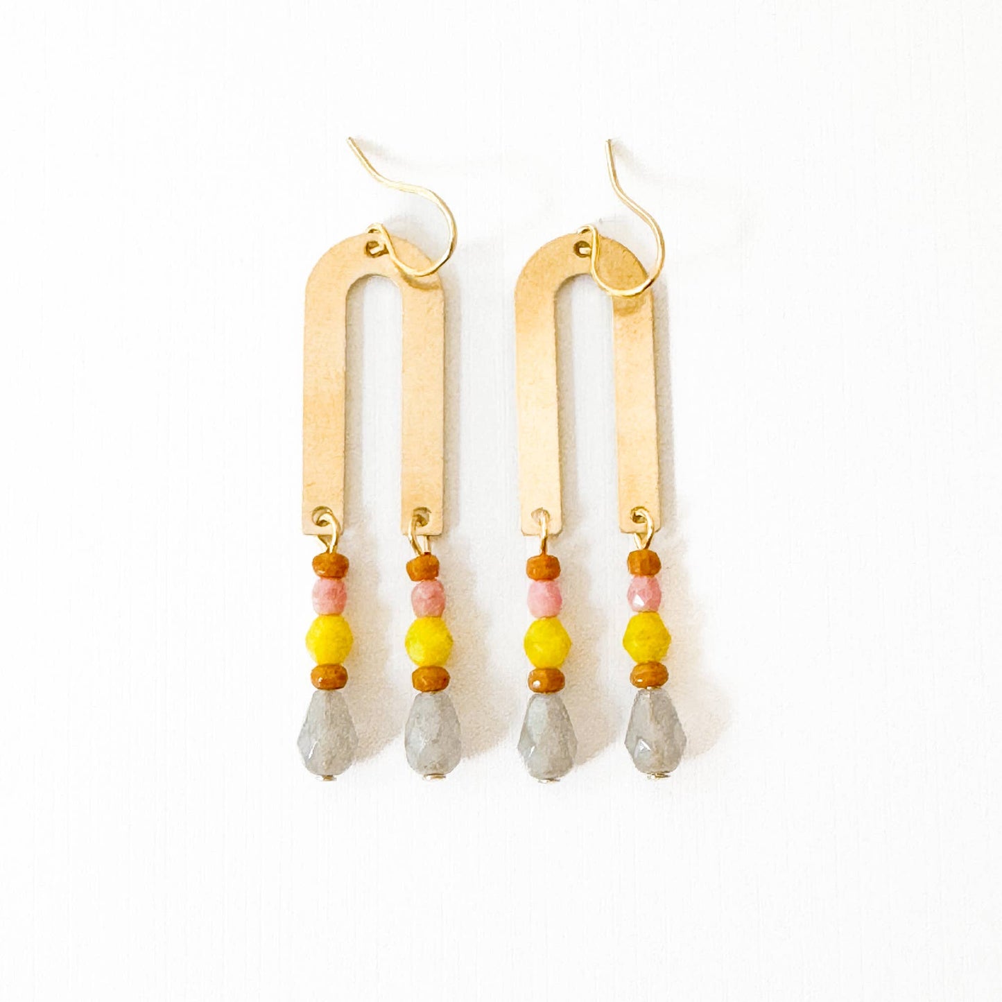 Brass Arch Earrings with Glass Beads