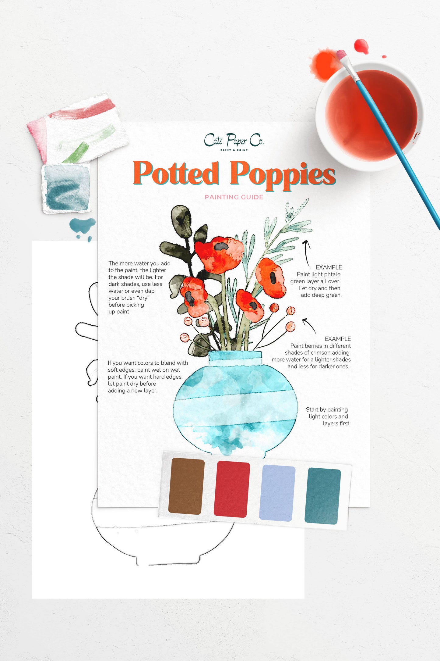 Potted Poppies watercolor painting kit