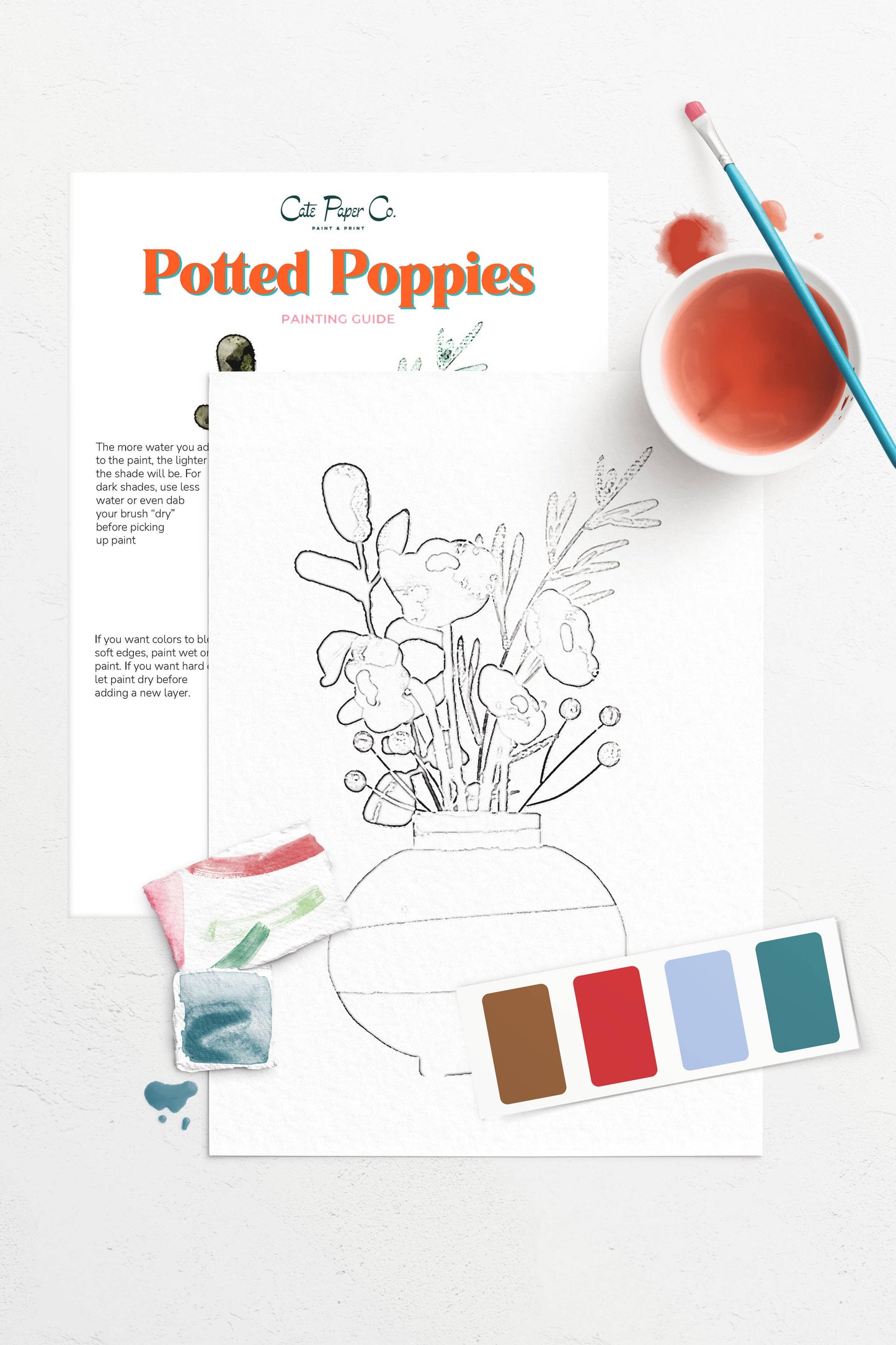 Potted Poppies watercolor painting kit