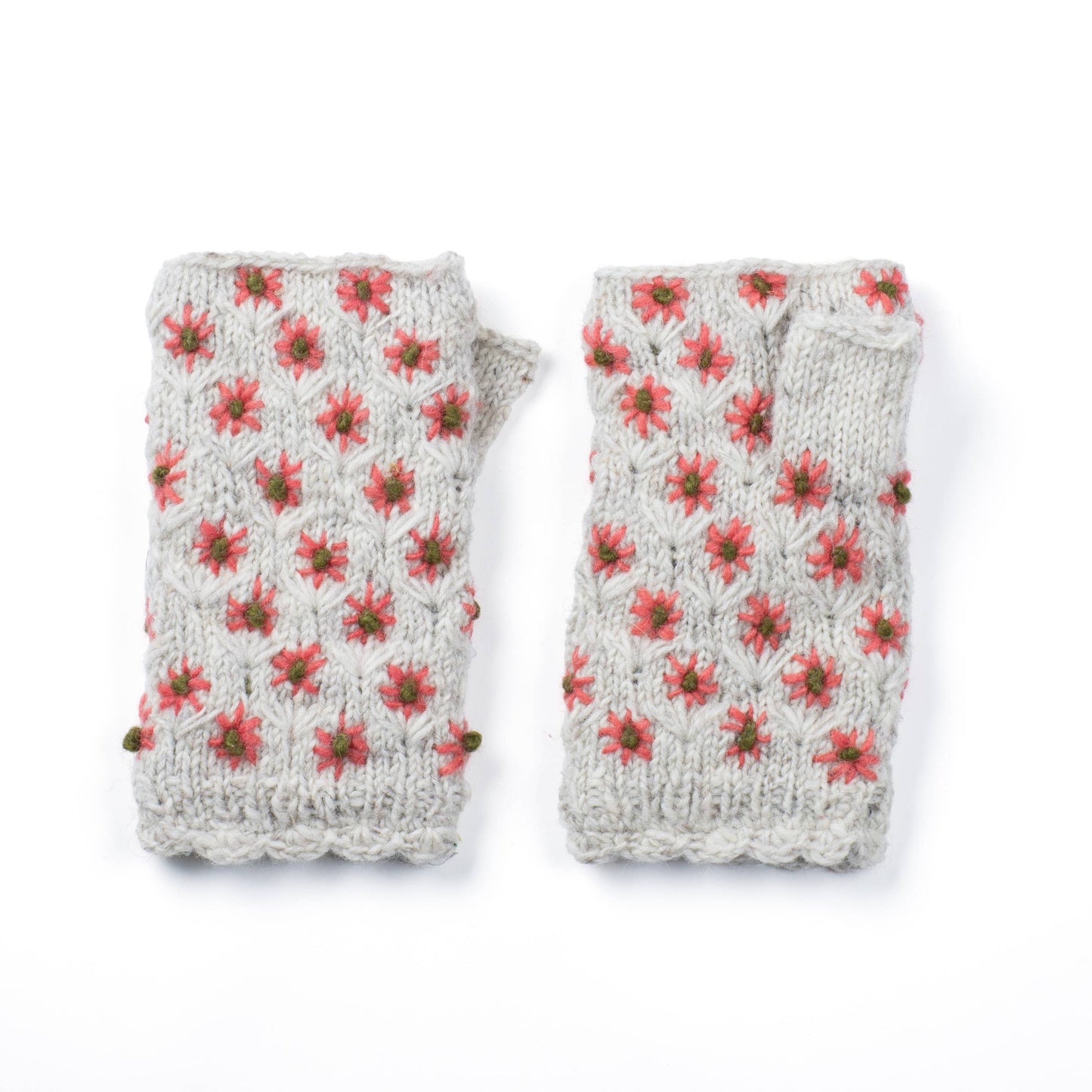 Anaya Handwarmers – Wool Knit with Floral Embroidery
