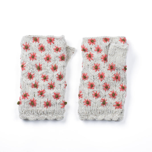 Anaya Handwarmers – Wool Knit with Floral Embroidery