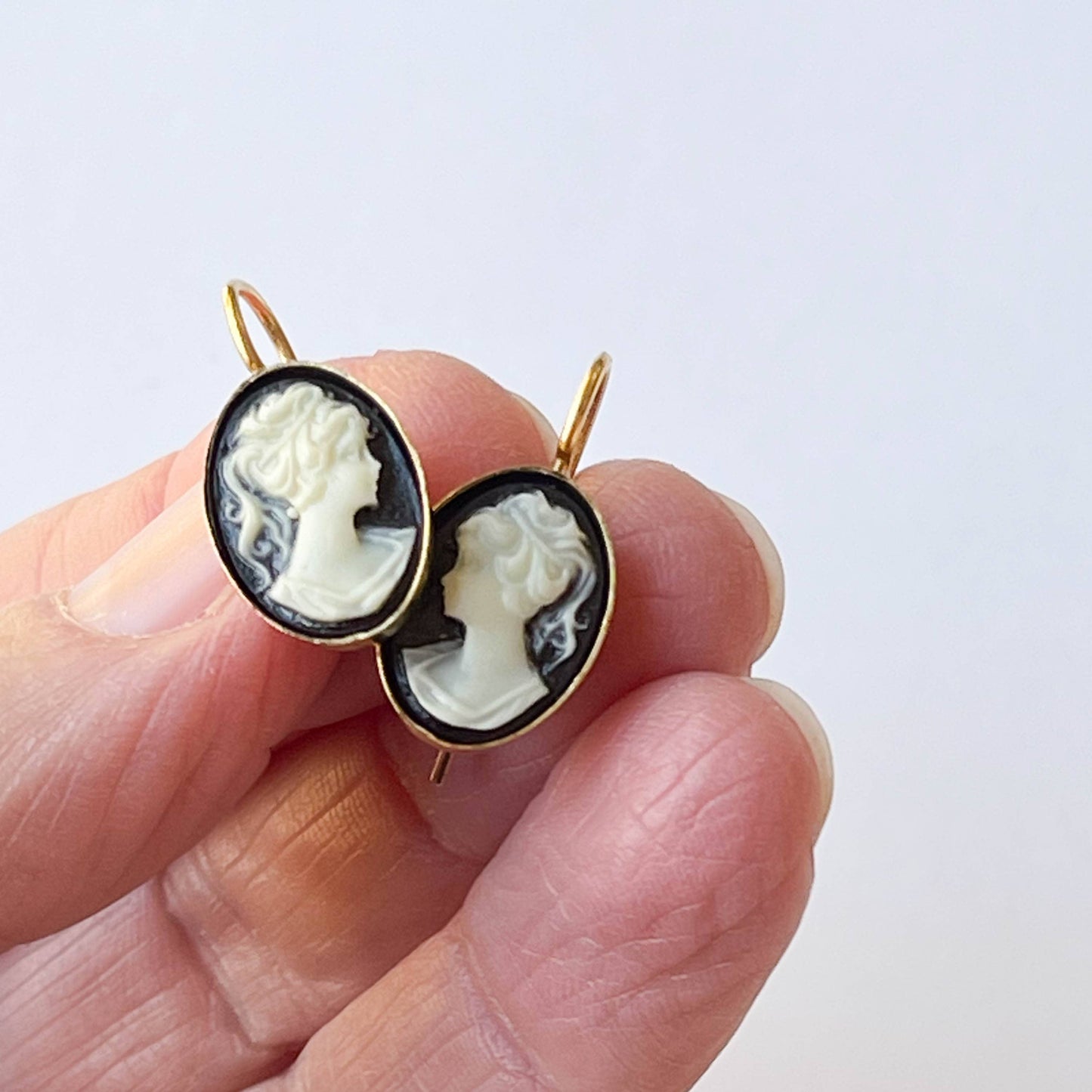 Small Black Cameo Earrings