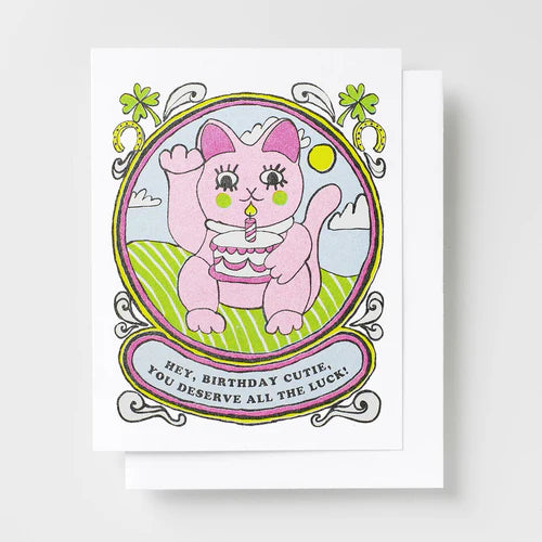 Birthday Cutie You Deserve All the Luck - Risograph Card