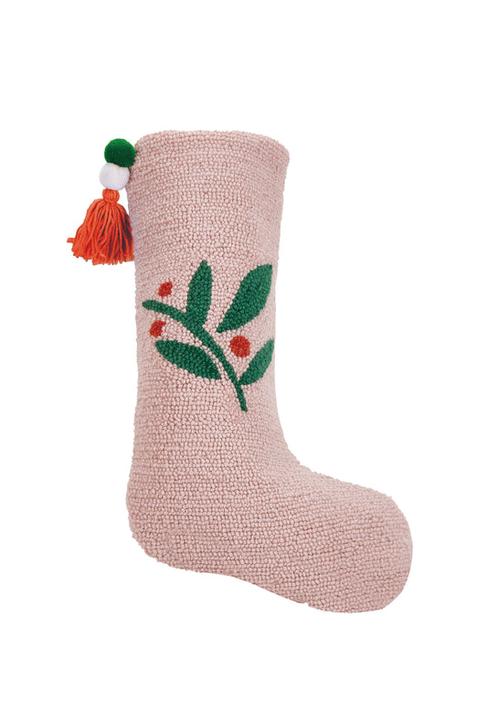 Pink Berries Stocking With Pom Pom Tassel