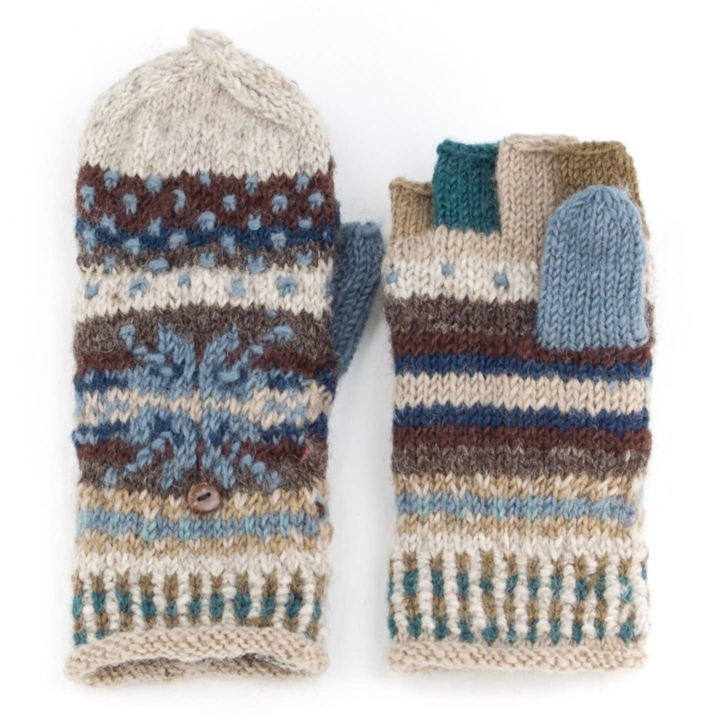 Jasper Wool Convertible Mittens with Nordic Knit Pattern