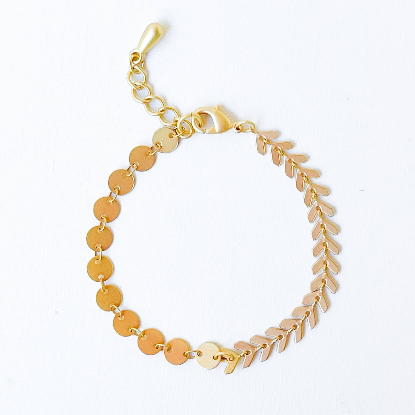 Adjustable Gold Chevron and circle Chain bracelet