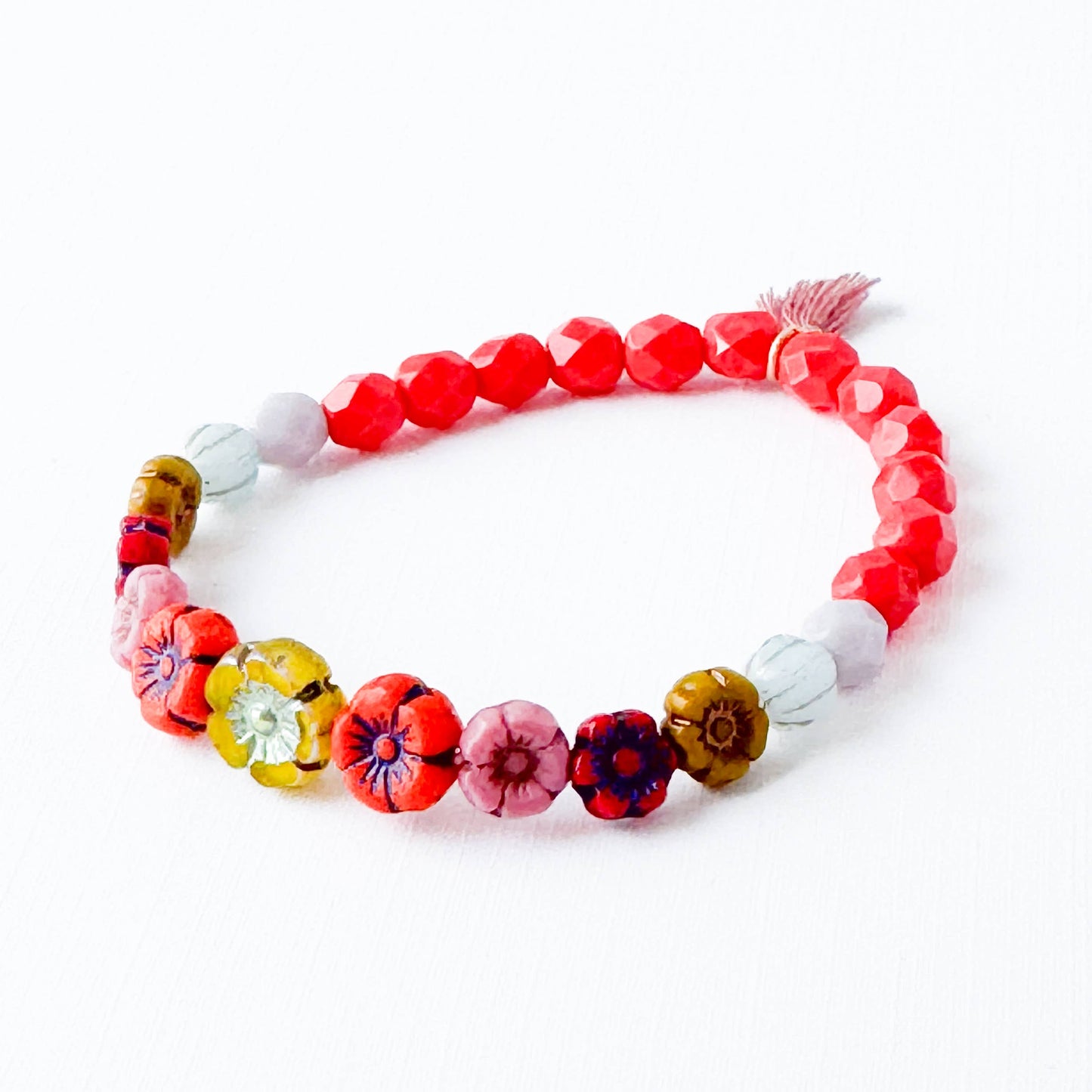 Colorful Beads And Mulitpule Flowers Bracelet With Tassel