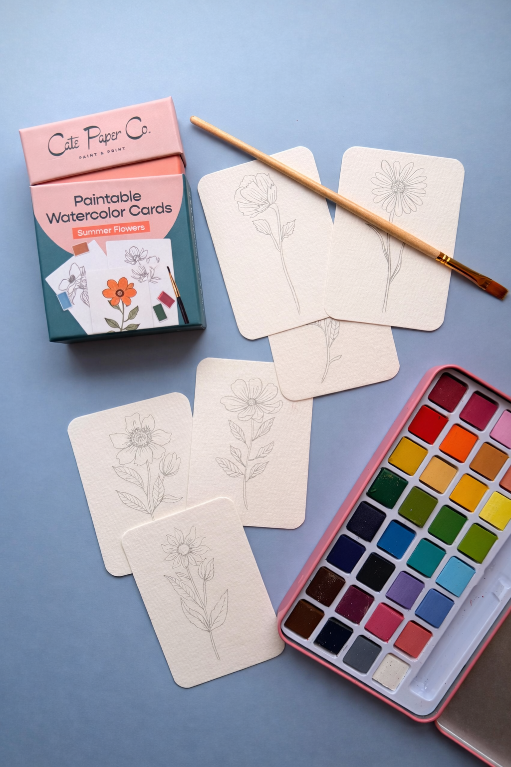 Paintable Watercolor Card Deck - Summer Flowers