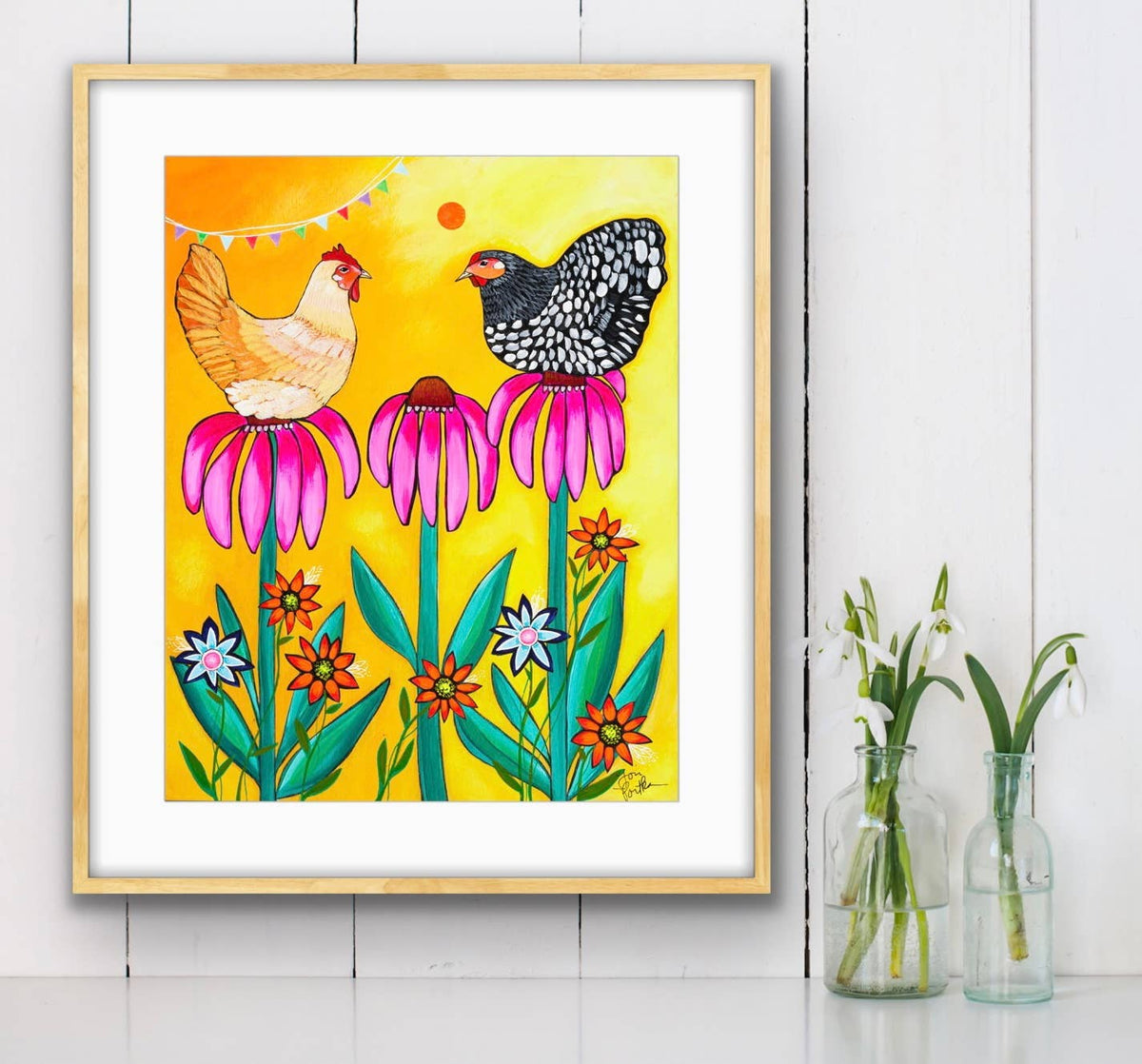 Coneflower Chickens Print by Lori Portka