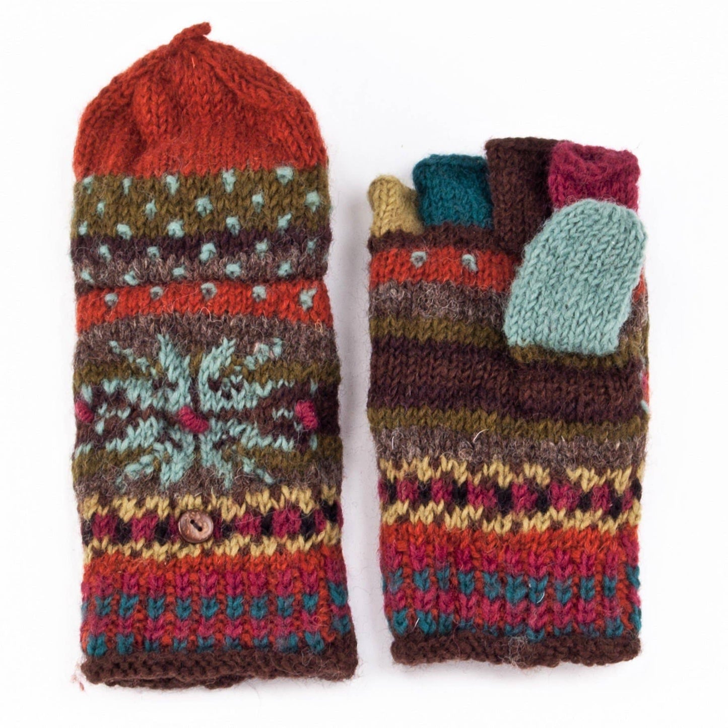 Jasper Wool Convertible Mittens with Nordic Knit Pattern