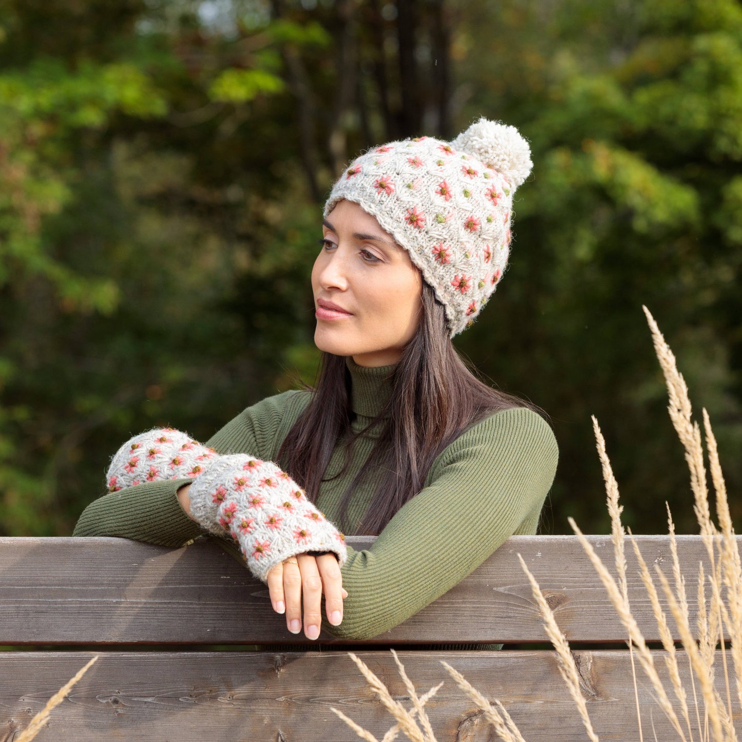 Anaya Beanie Hat – Wool Knit with Floral Embroidery