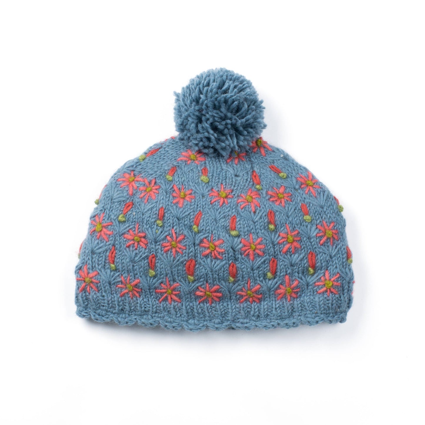 Anaya Beanie Hat – Wool Knit with Floral Embroidery