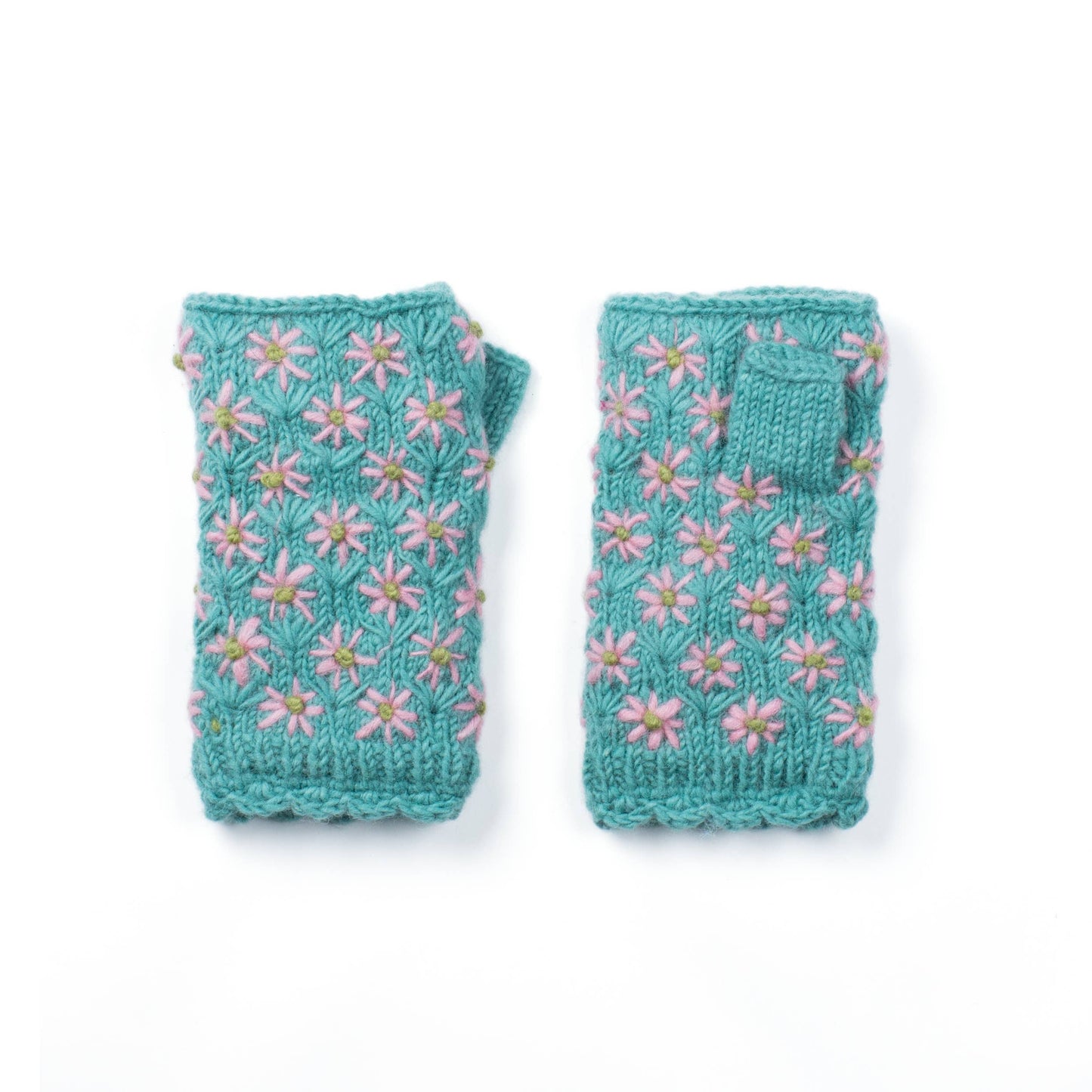 Anaya Handwarmers – Wool Knit with Floral Embroidery