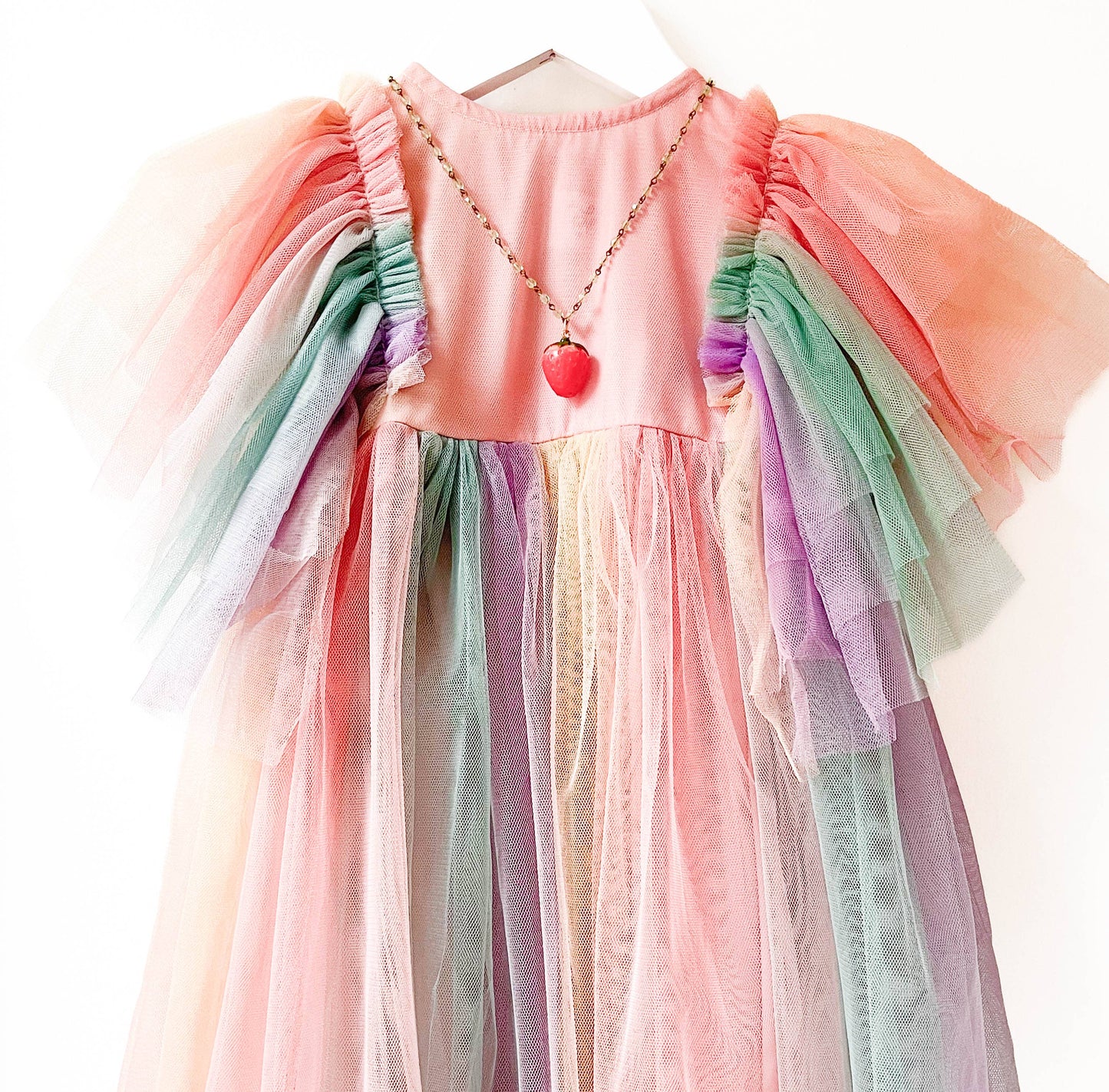 Strawberry Charm Necklace with Green Beads