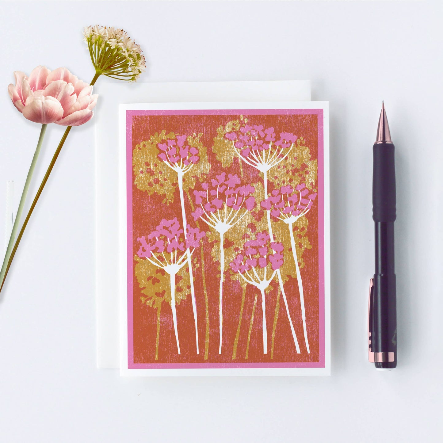Pink and Gold Floral Letterpress Card