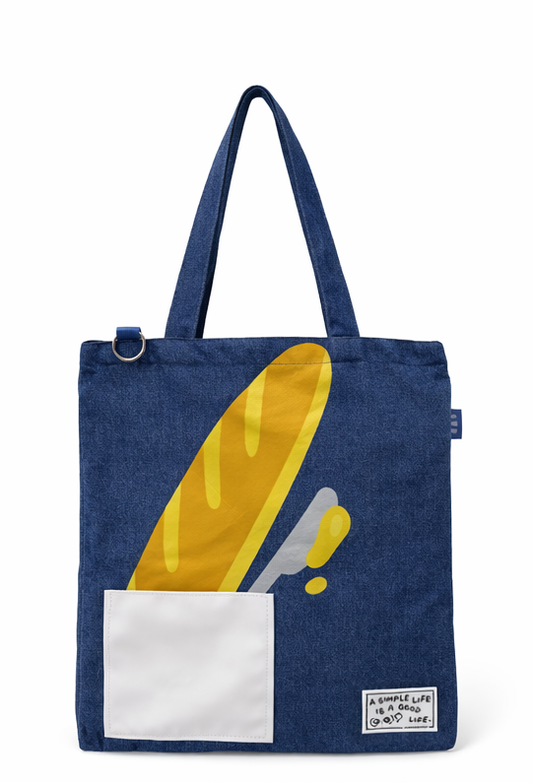 Bread and Flowers Denim Tote Bag from Karepango