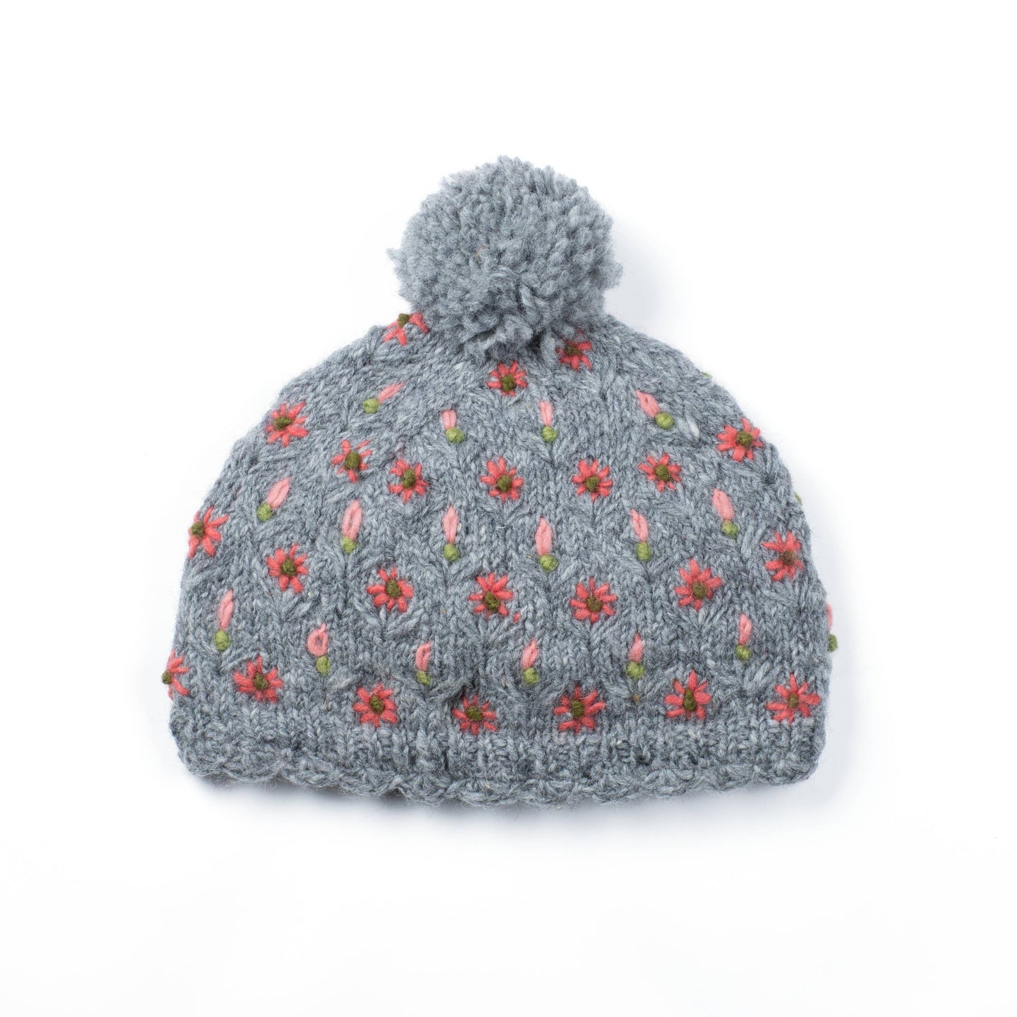 Anaya Beanie Hat – Wool Knit with Floral Embroidery