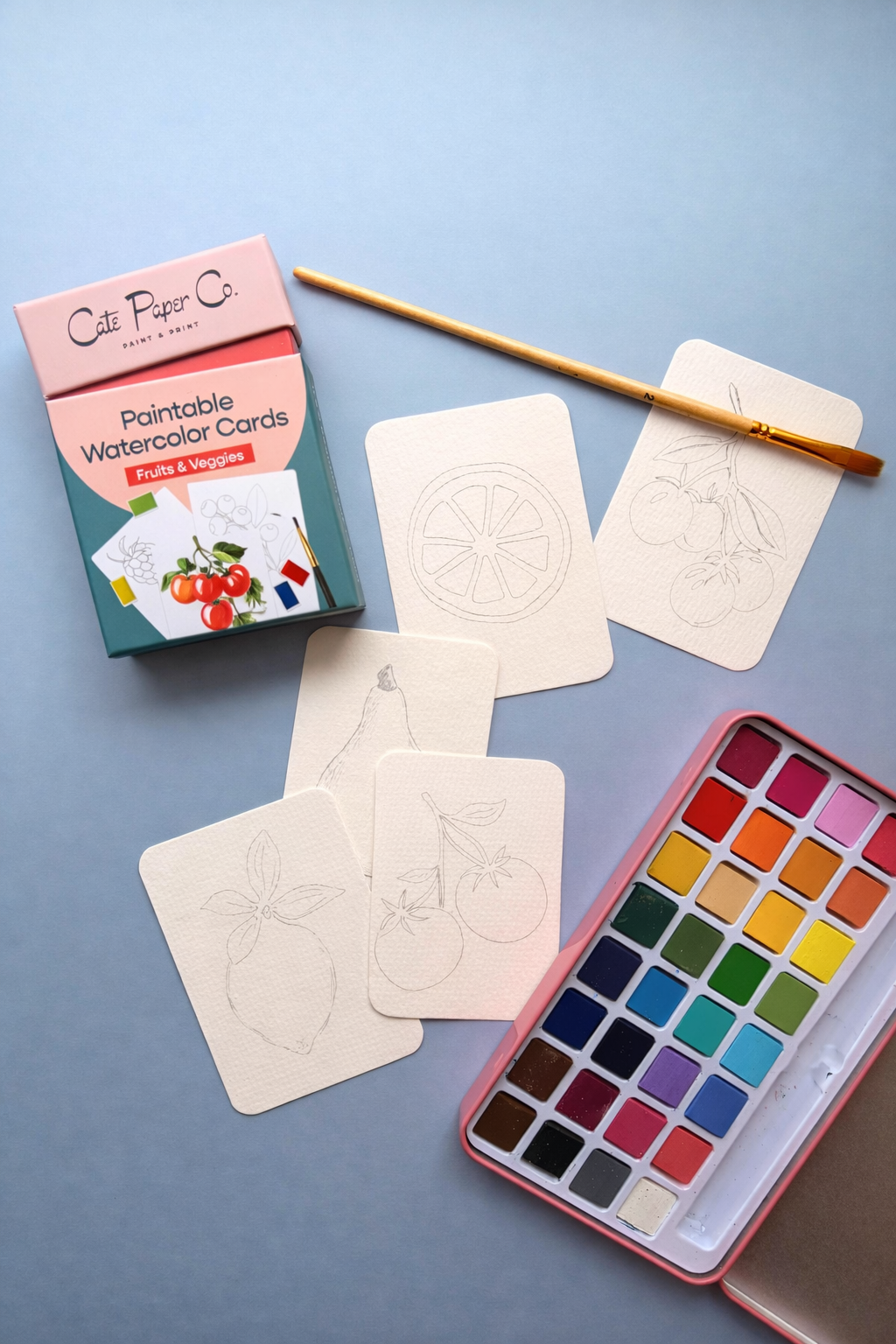 Paintable Watercolor Card Deck - Fruits and Veggies