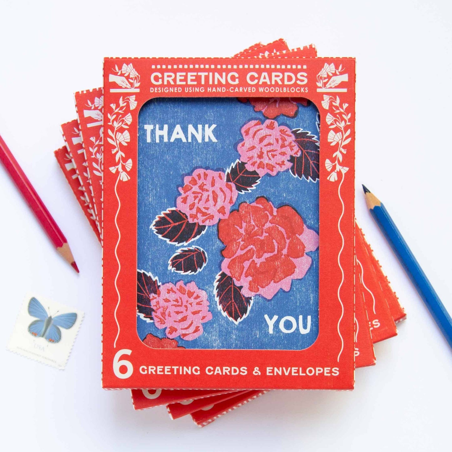Red Peonies Thank You Card -Boxed Set of 6