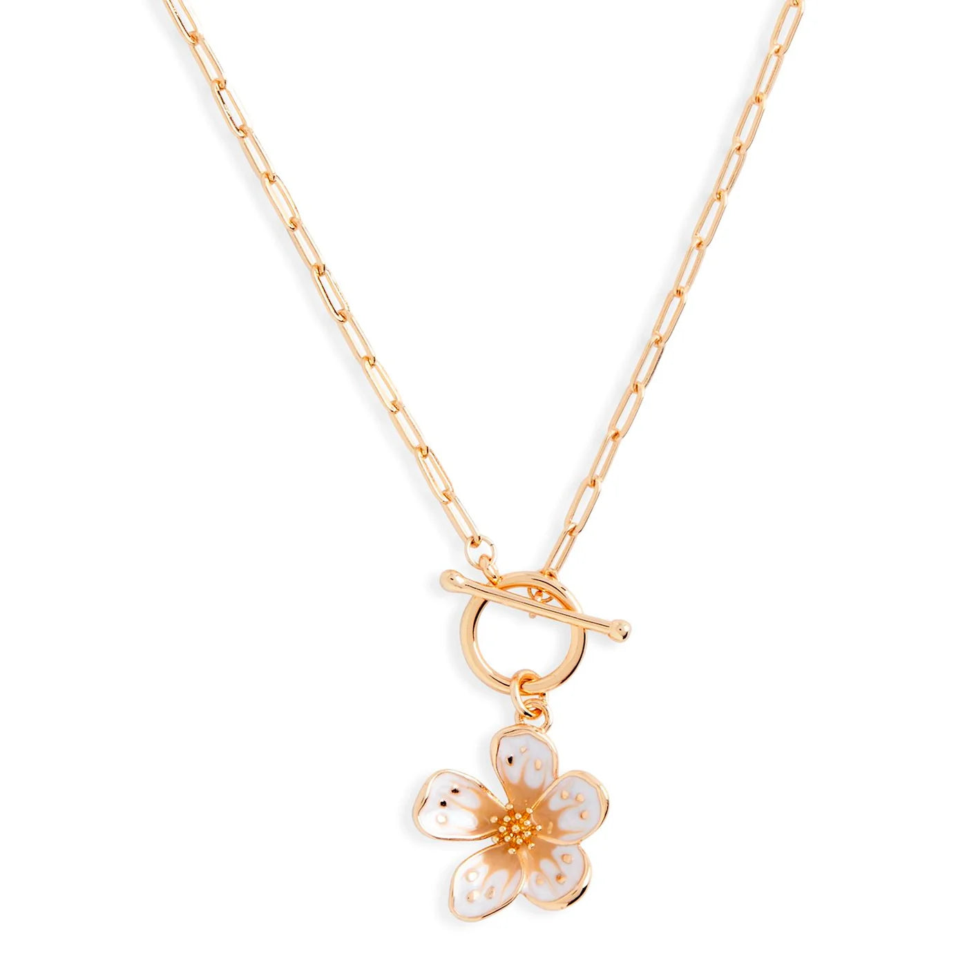 White Enamel Flower Toggle Necklace