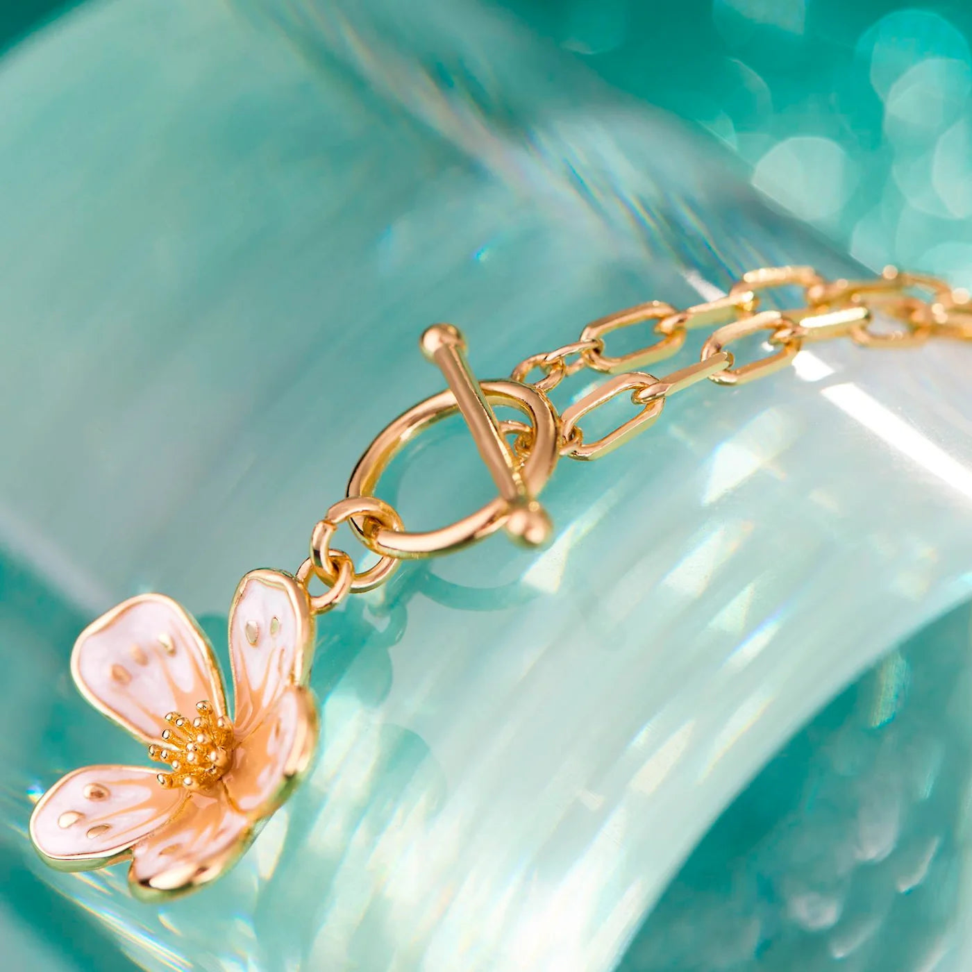 White Enamel Flower Toggle Necklace