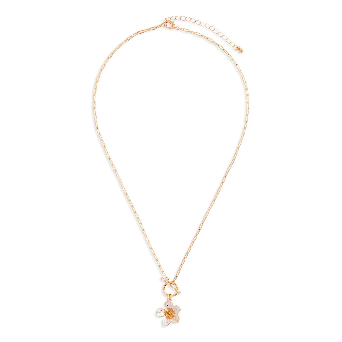 White Enamel Flower Toggle Necklace