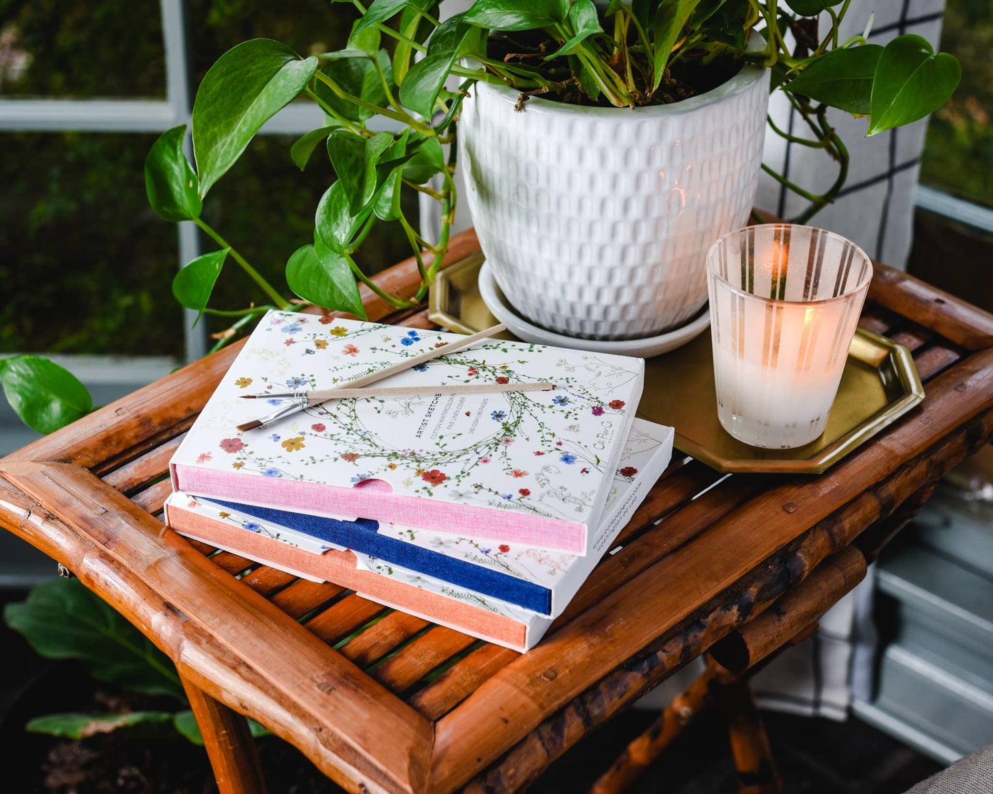 Gold Floral Embossed Linen Cover Sketchbook