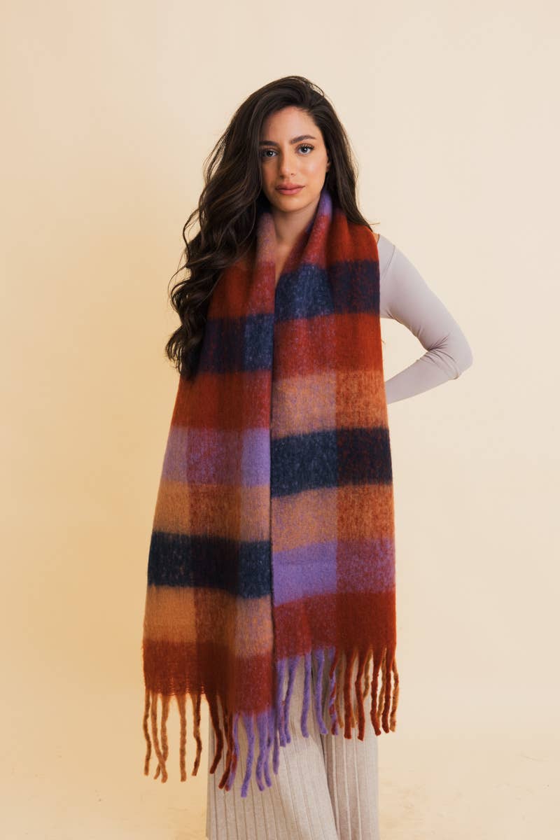 Cozy Oversized Fringe Scarf :: Plaid