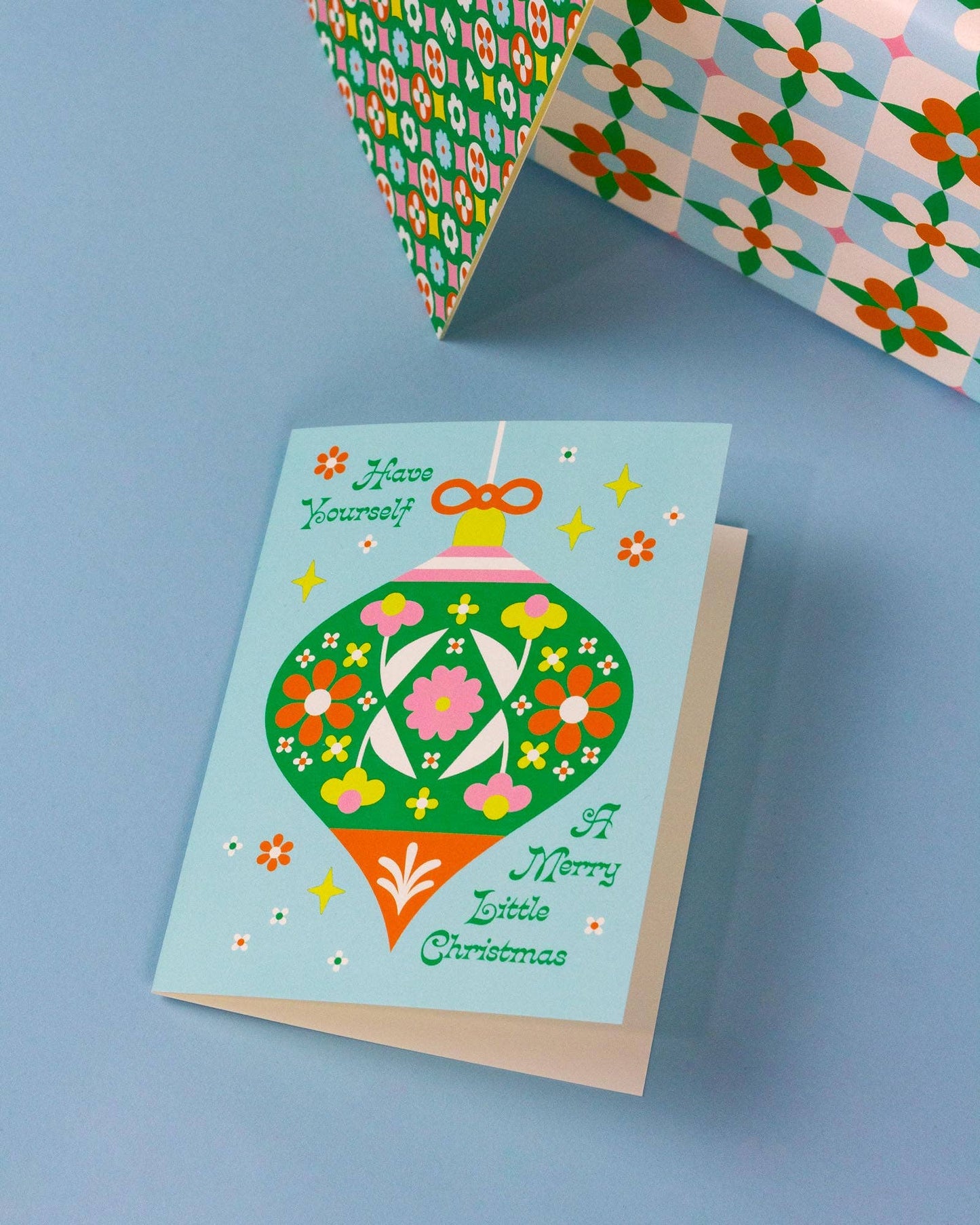 Merry Little Ornament • Retro Floral Christmas Card Set