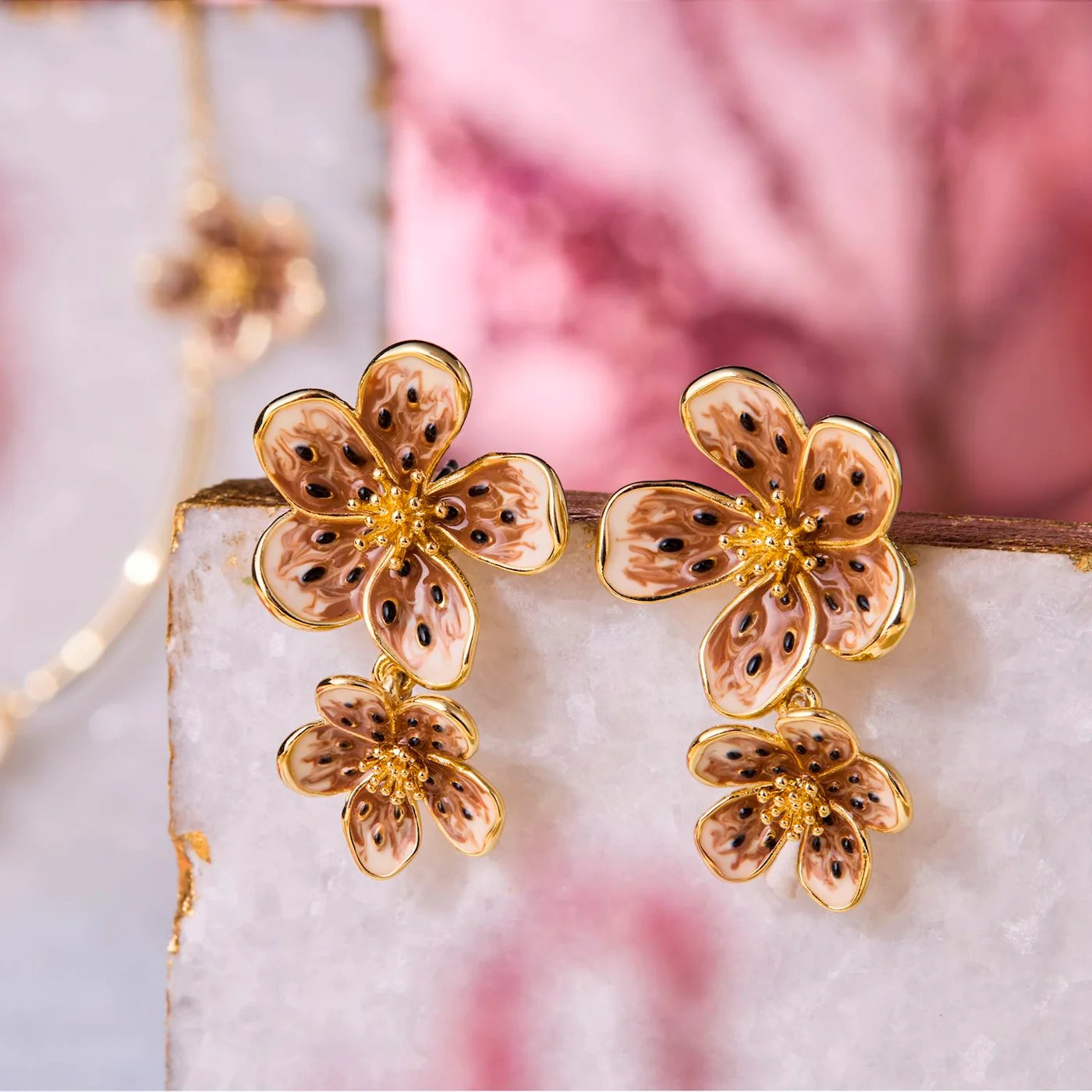 Mocha Enamel Flower Earrings