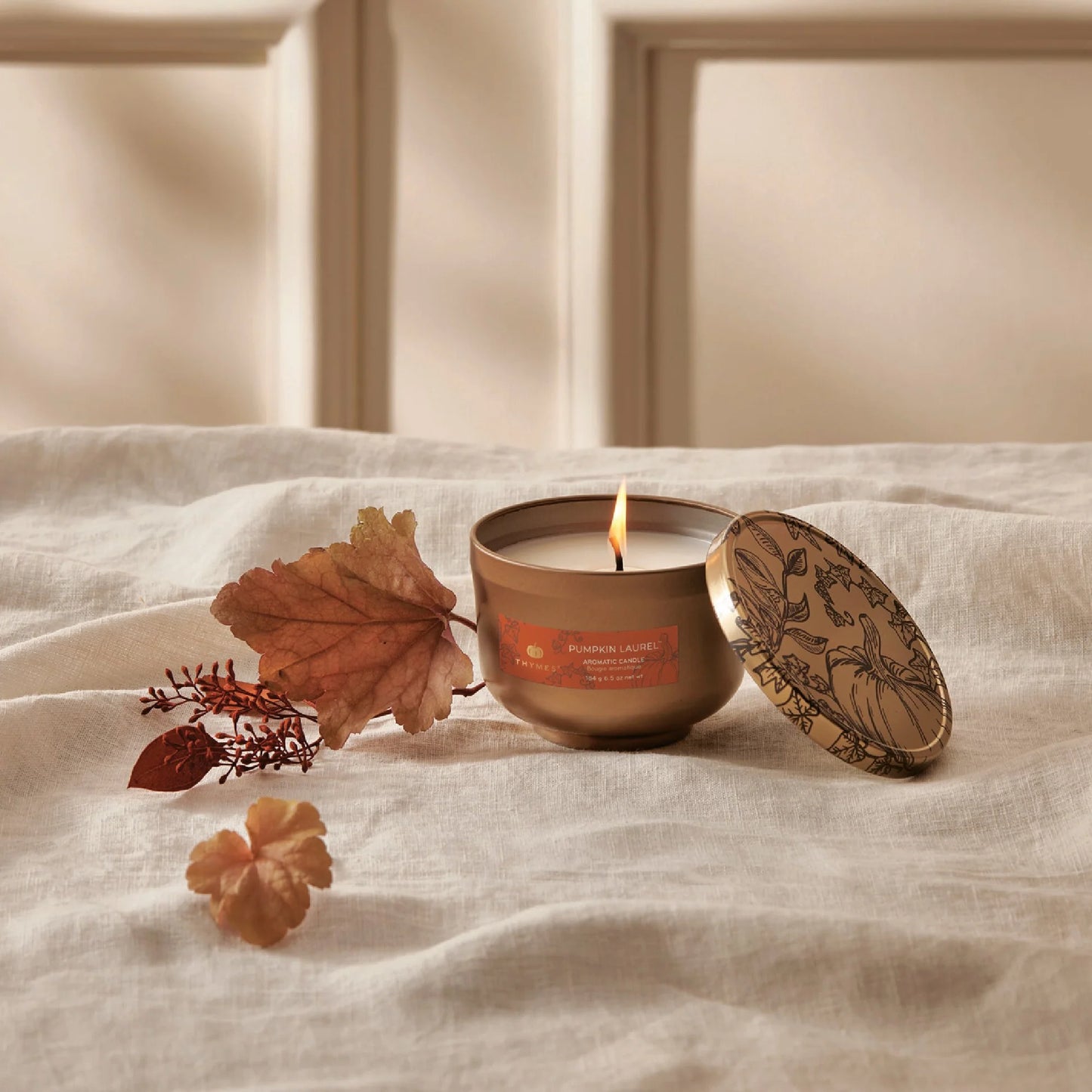 Pumpkin Laurel Poured Candle Tin with Gold Lid 6.5 oz