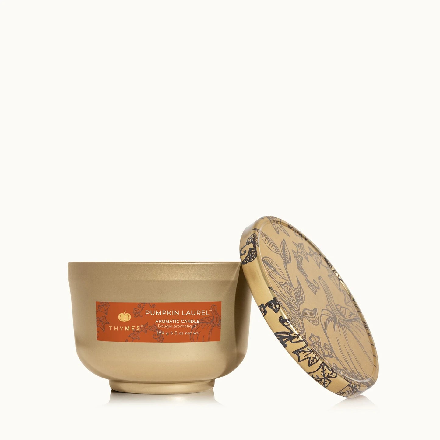 Pumpkin Laurel Poured Candle Tin with Gold Lid 6.5 oz