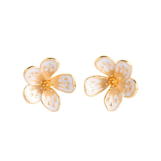 White Enamel Flower Earrings
